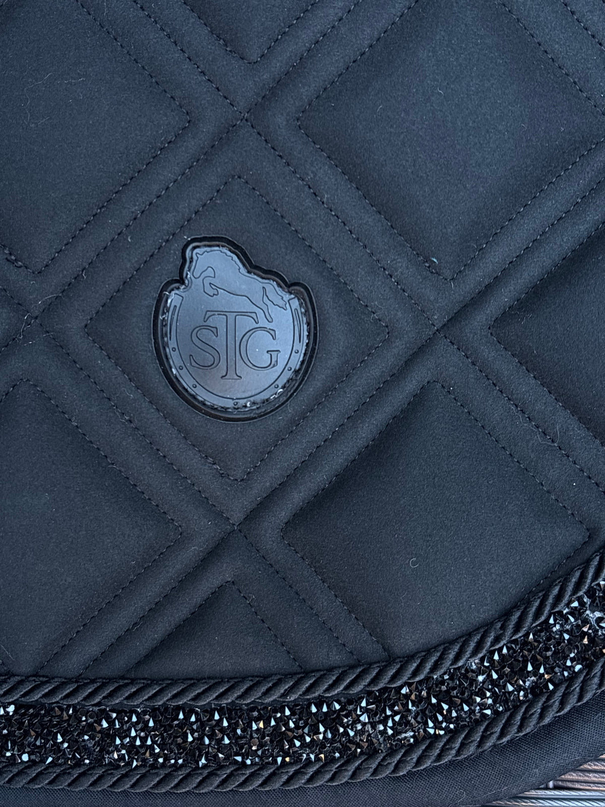 Black Diamond Dressage Saddle Pad | Black Suede & Rhinestone Trim