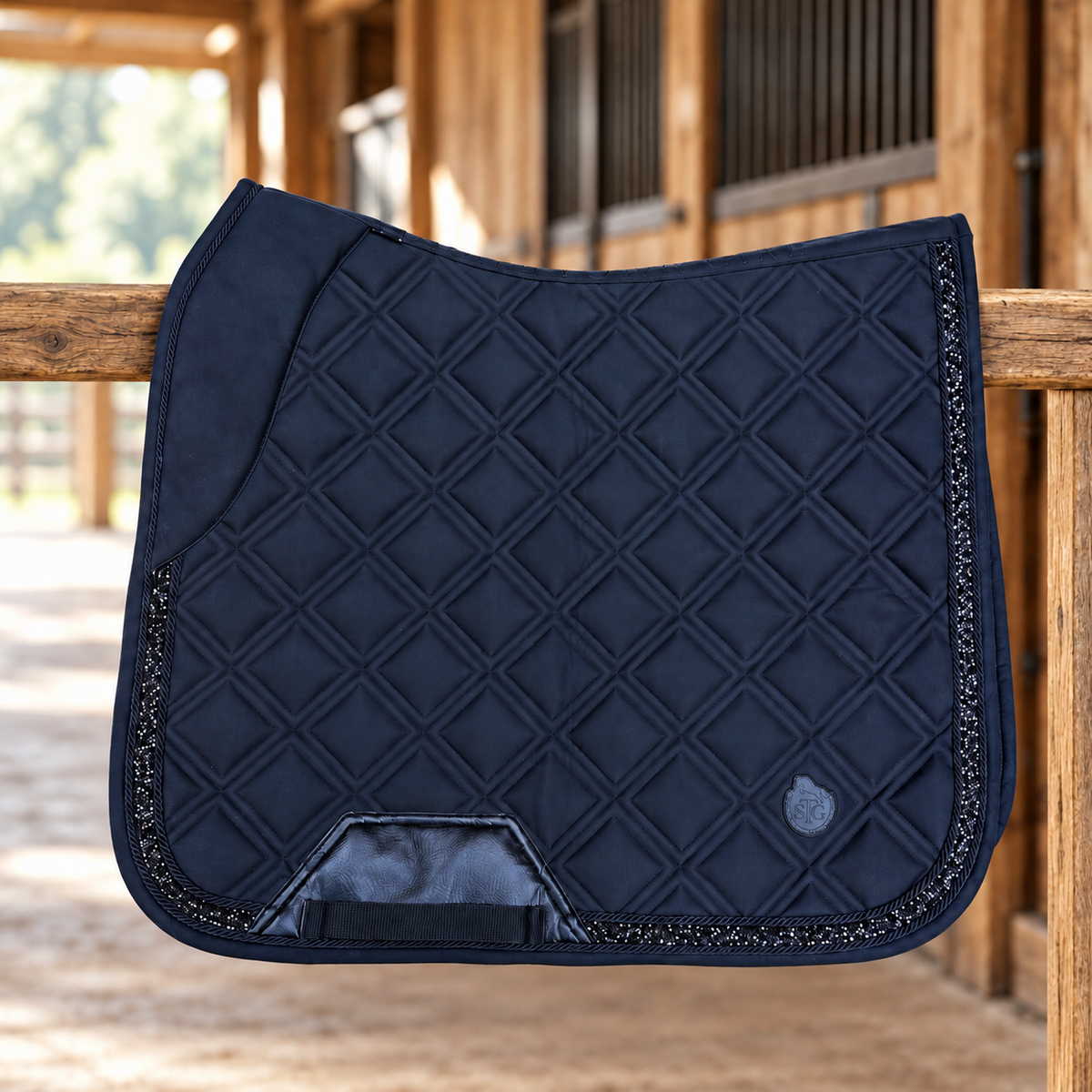 Black Diamond Dressage Saddle Pad | Black Suede & Rhinestone Trim