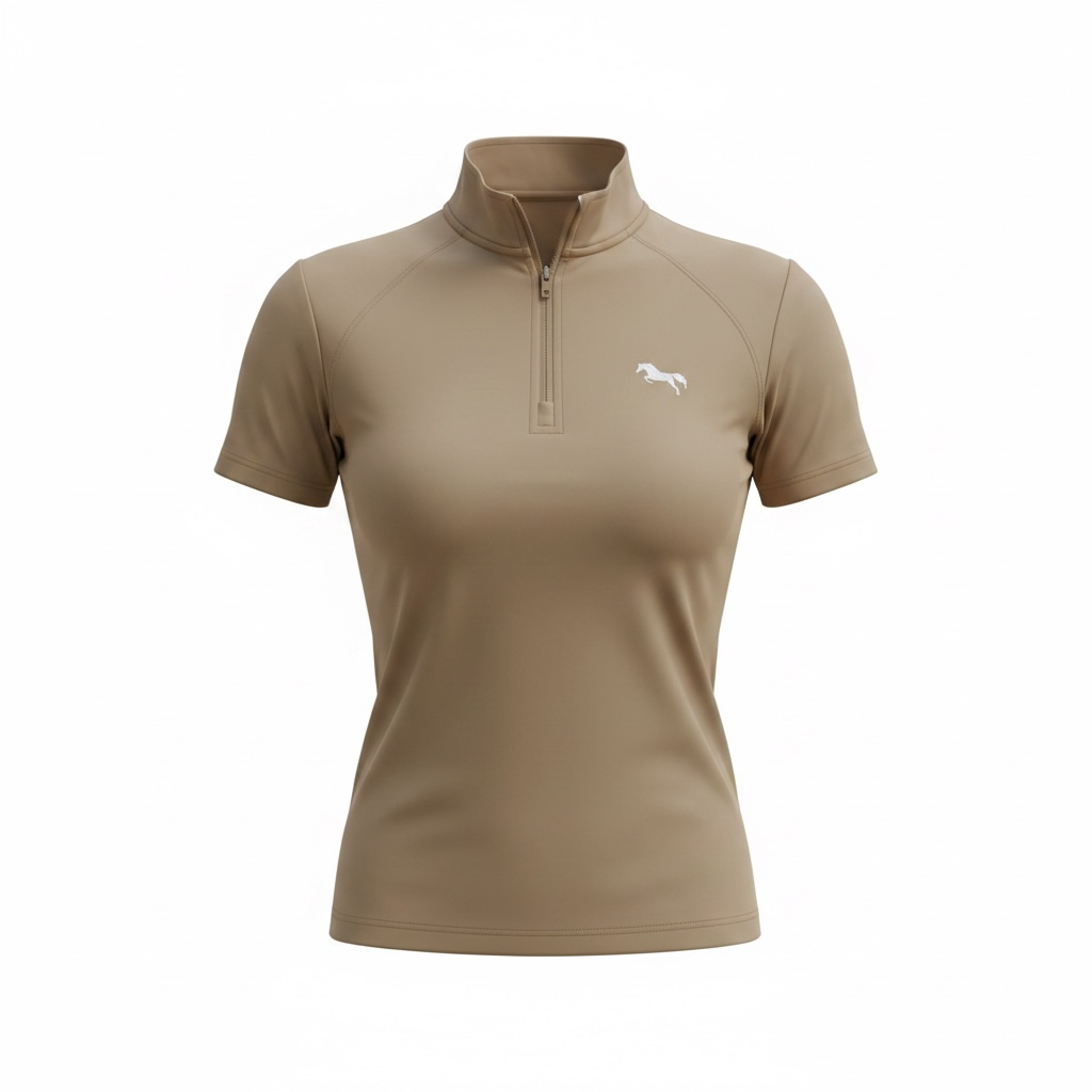 EQUESTRIAN 𝐁𝐀𝐒𝐄 𝐋𝐀𝐘𝐄𝐑 SHORT SLEEVE | SANDY DUNE WITH WHITE LOGO PRINT TECHNICAL STRETCH