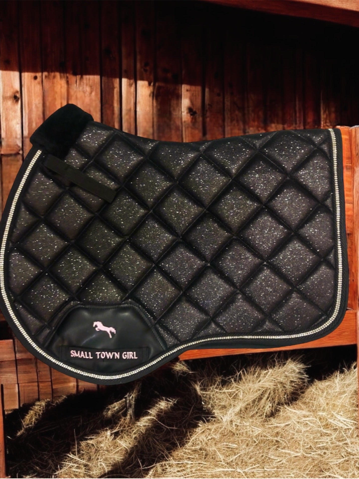 💎 Black Glitter & Rhinestone Saddle Pad – Glam Equestrian Style | Small Town Girl