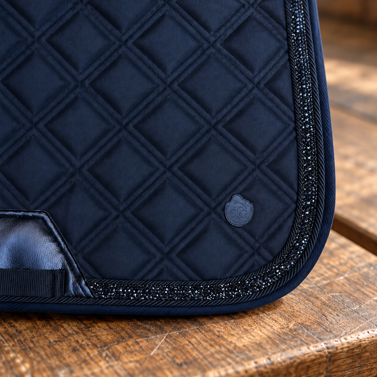 Black Diamond Dressage Saddle Pad | Black Suede & Rhinestone Trim