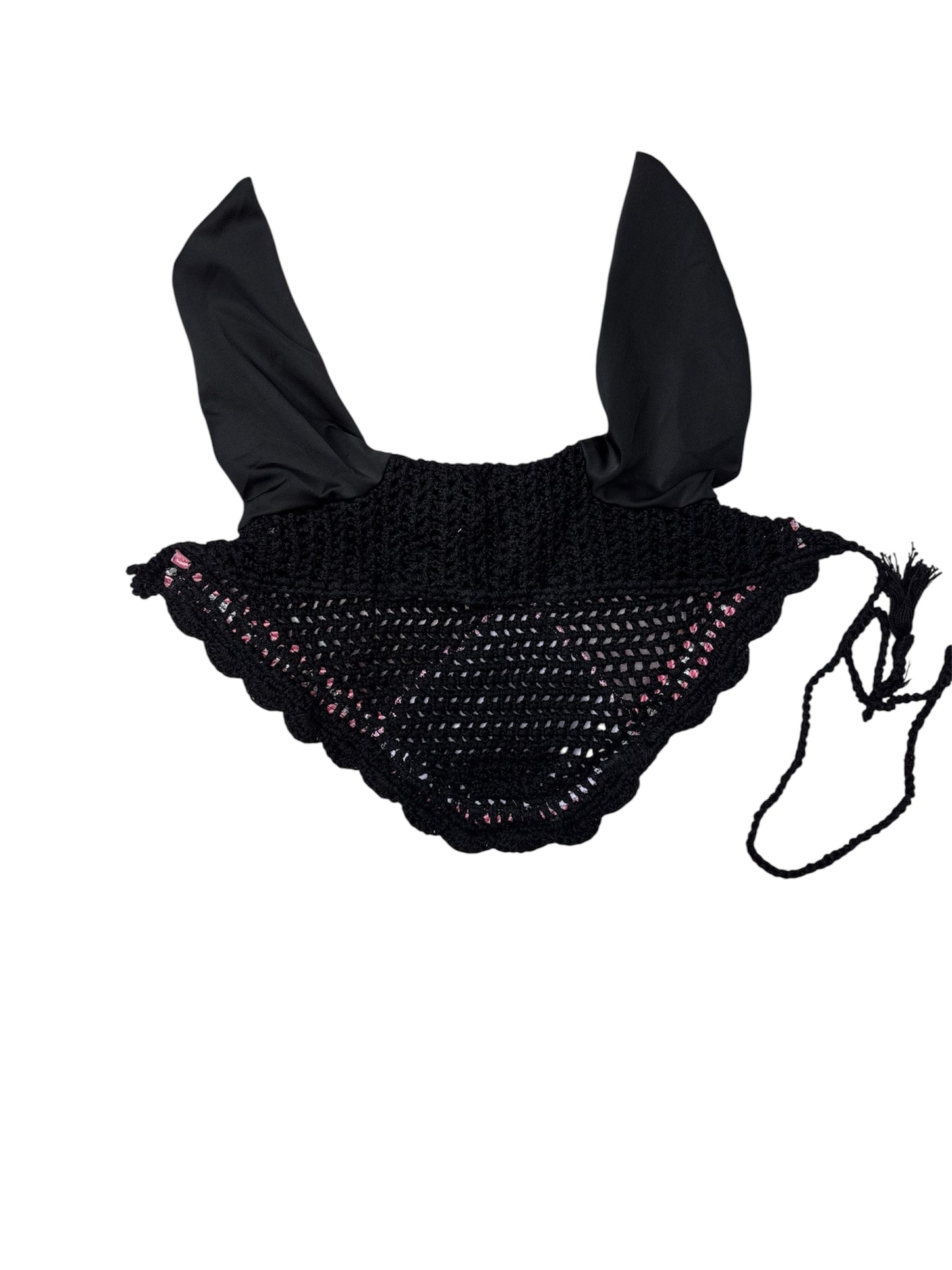 Black & Pink Glitter Horse Ear Bonnet with Rhinestone Trim