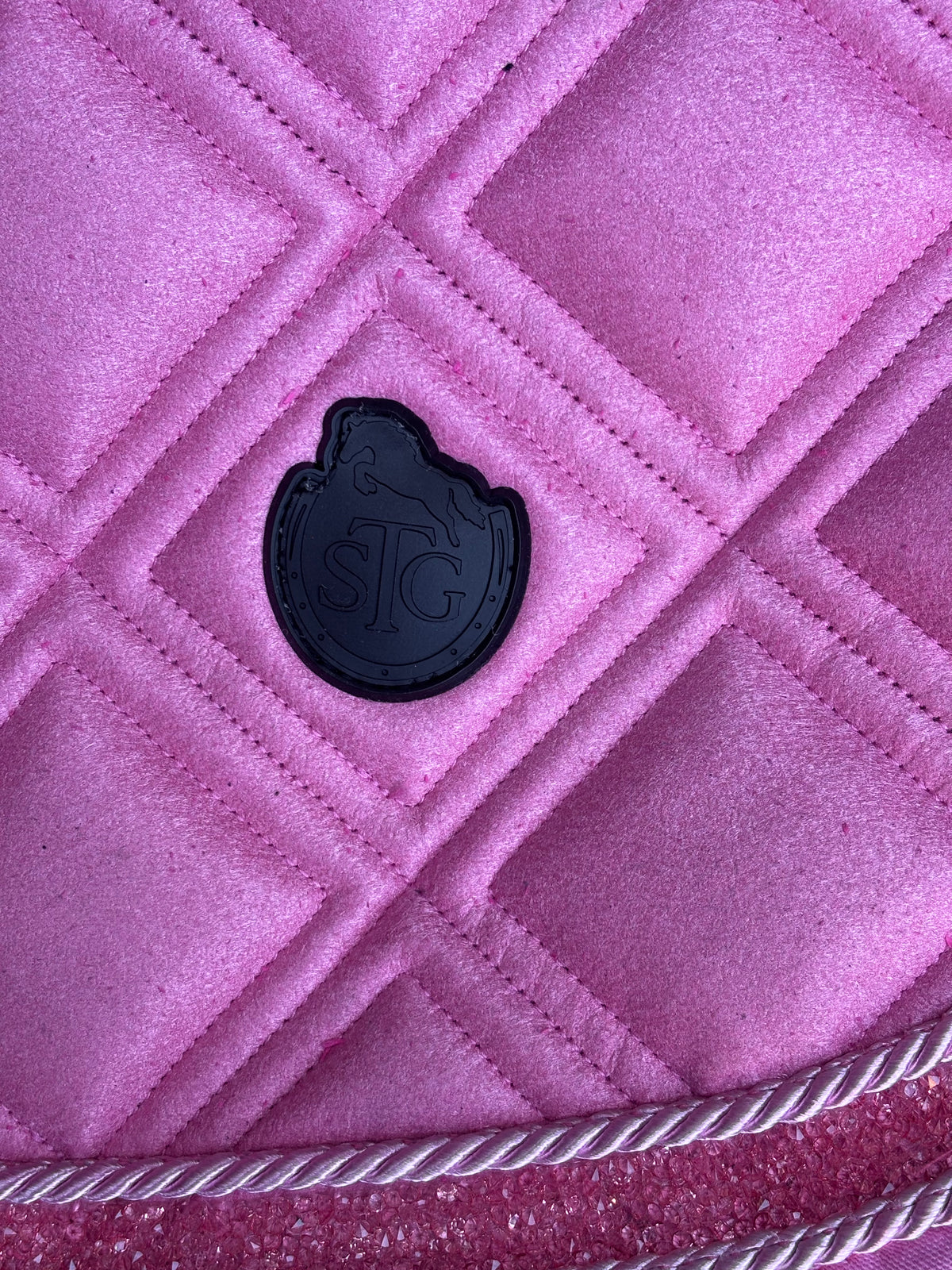 Candy Crush Dressage Saddle Pad | Pink Suede Saddle Pad with Rhinestone Trim | Quilted