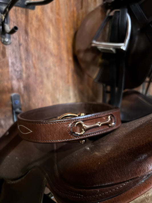Wellington Cognac Leather Equestrian Belt | Gold Horse Bit Detail | Classic Riding Belt