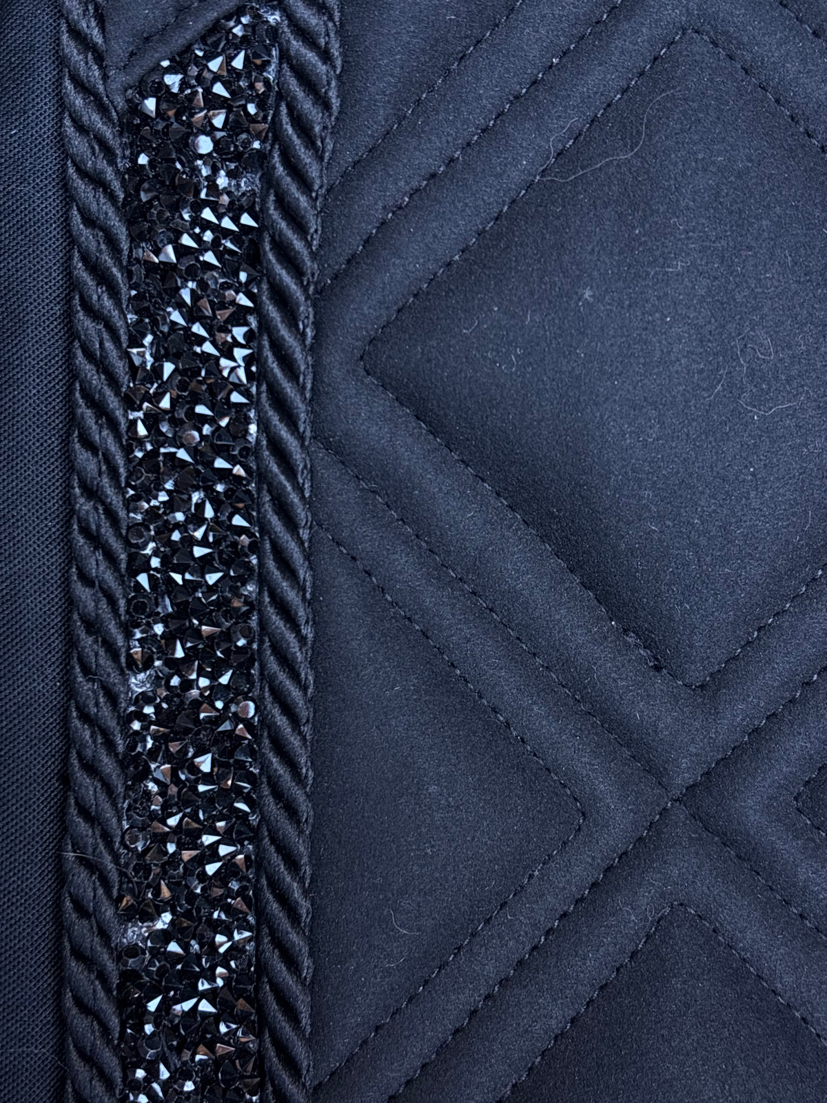 Black Diamond Dressage Saddle Pad | Black Suede & Rhinestone Trim