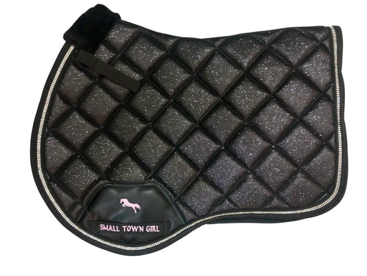 💎 Black Glitter & Rhinestone Saddle Pad – Glam Equestrian Style | Small Town Girl