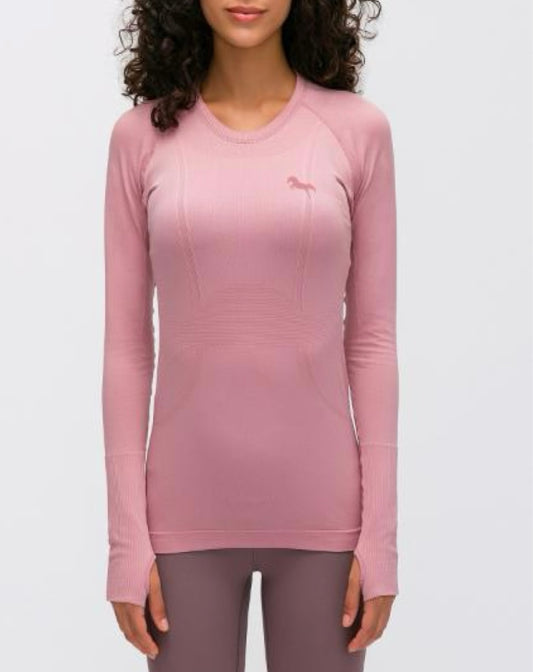 PINK SEAMLESS- Long Sleeve Riding Shirts-WITH THUMBHOLES