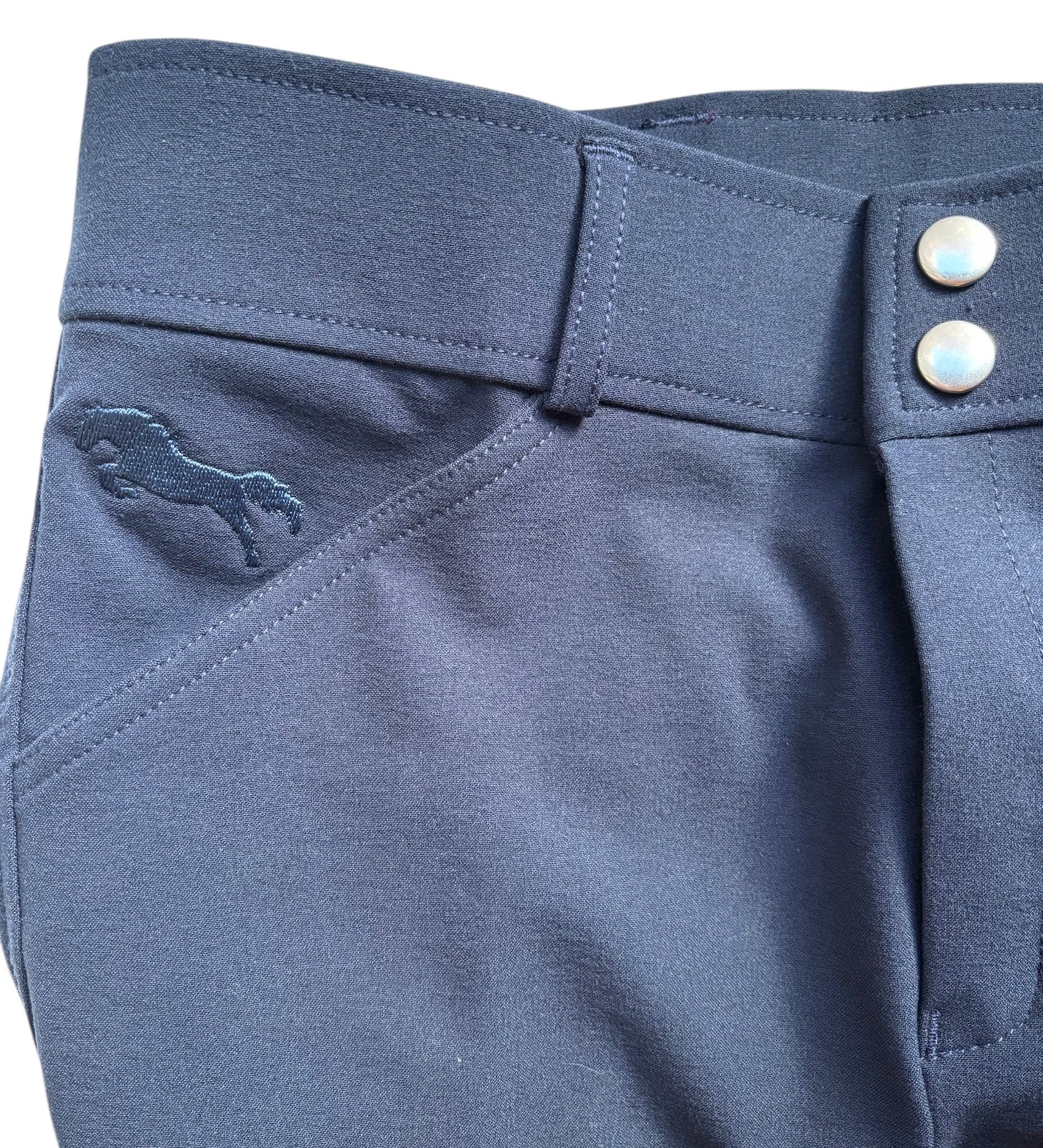 Pro Performance Breeches – Blue | Medium-Rise with Blue Knee Patches & Black Ankle Cuffs & Signature Embroidered Logo