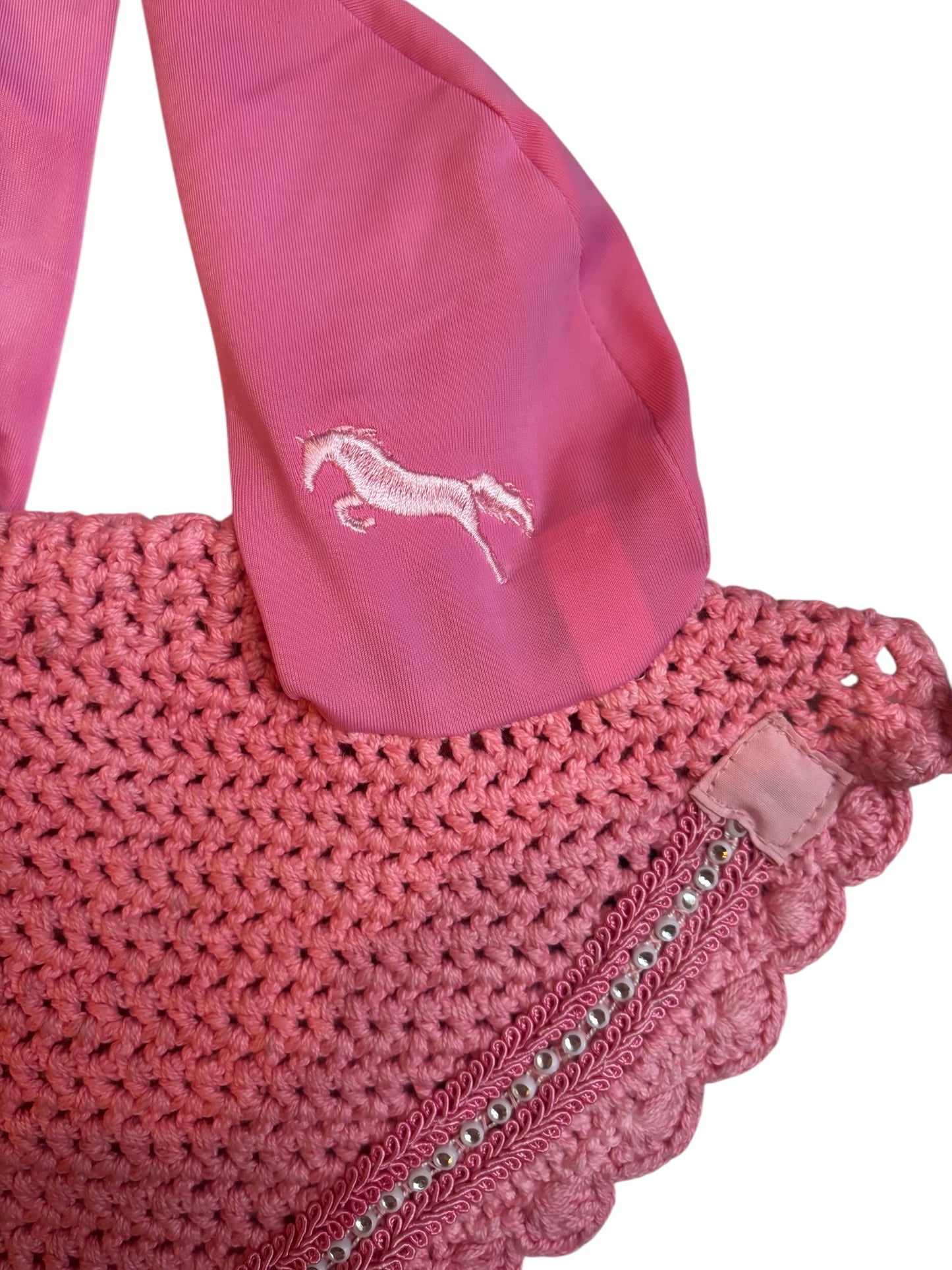 Bubblegum Pink Ear Bonnet – Rhinestone Trim