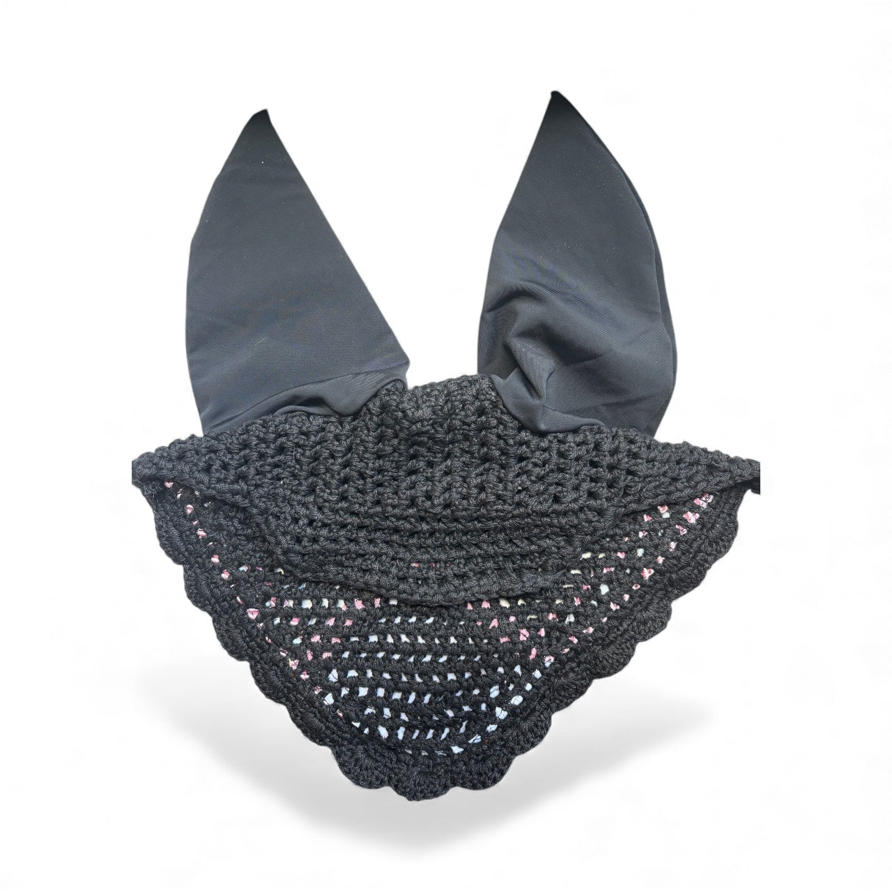 Black & Pink Glitter Horse Ear Bonnet with Rhinestone Trim