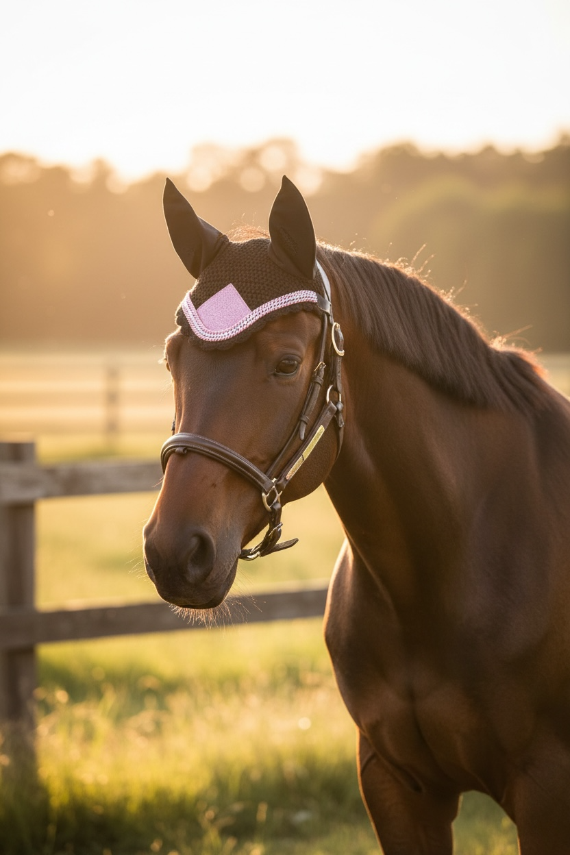 Black & Pink Glitter Horse Ear Bonnet with Rhinestone Trim
