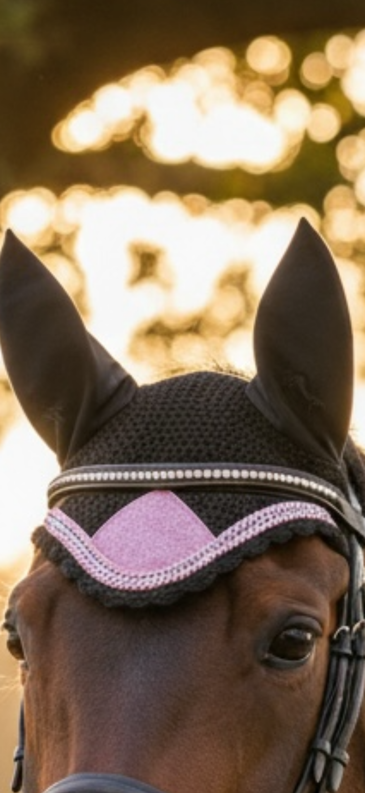Black & Pink Glitter Horse Ear Bonnet with Rhinestone Trim