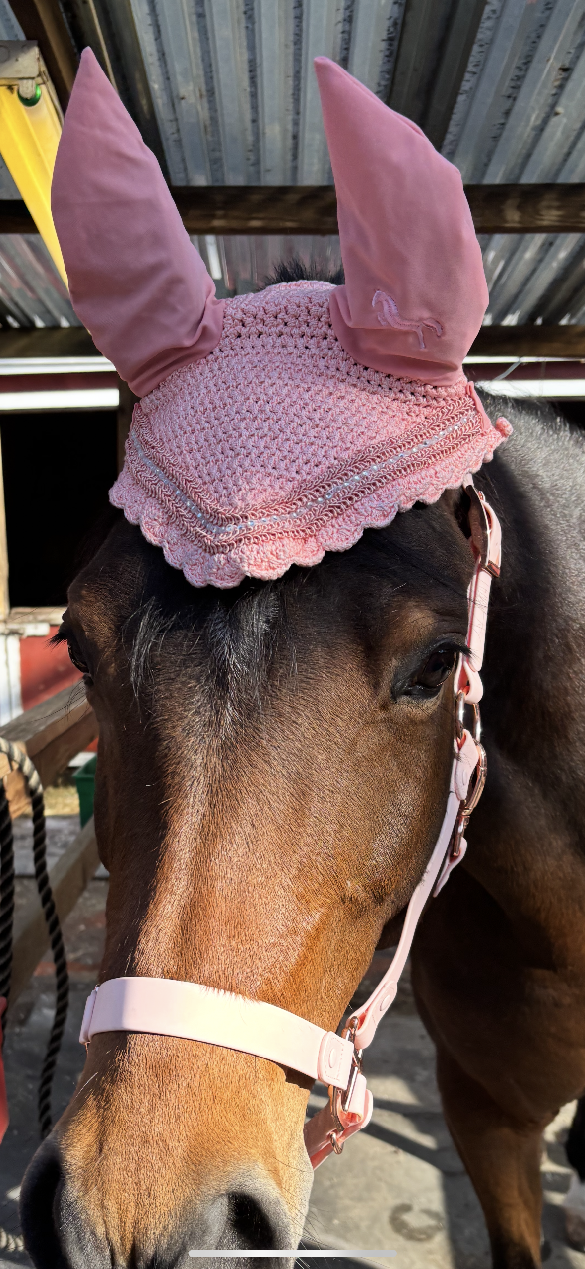 Pink Babydoll Ear Bonnet – Rhinestone Trim