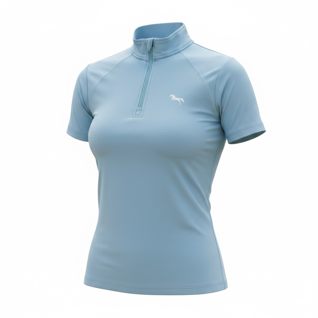 EQUESTRIAN 𝐁𝐀𝐒𝐄 𝐋𝐀𝐘𝐄𝐑 SHORT SLEEVE | BABY BLUE WITH WHITE LOGO PRINT TECHNICAL STRETCH