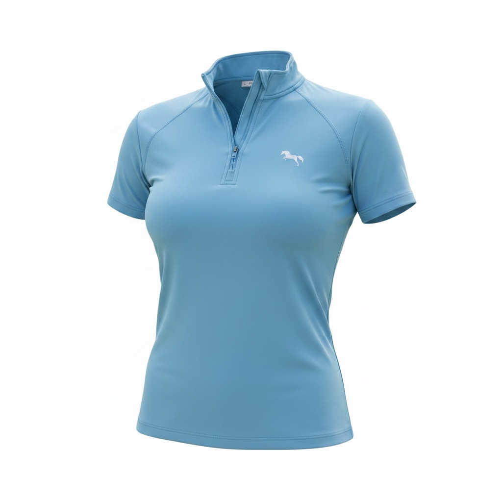 EQUESTRIAN 𝐁𝐀𝐒𝐄 𝐋𝐀𝐘𝐄𝐑 SHORT SLEEVE | BABY BLUE WITH WHITE LOGO PRINT TECHNICAL STRETCH
