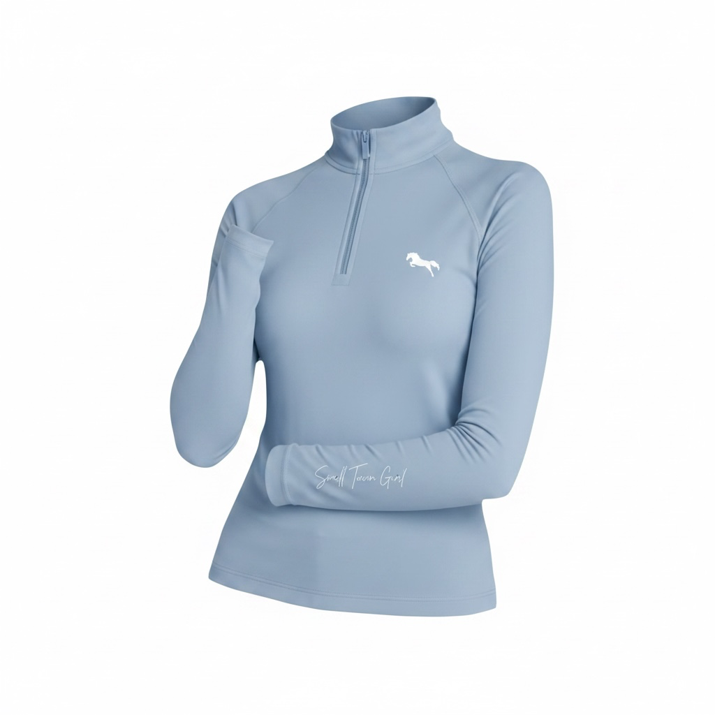EQUESTRIAN 𝐁𝐀𝐒𝐄 𝐋𝐀𝐘𝐄𝐑 LONG SLEEVE | BABY BLUE WITH WHITE LOGO PRINT TECHNICAL STRETCH