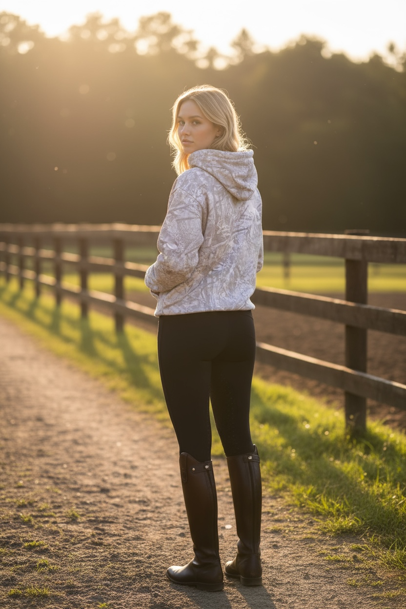 Aspen Camo Hoodie -pink puff print horse logo