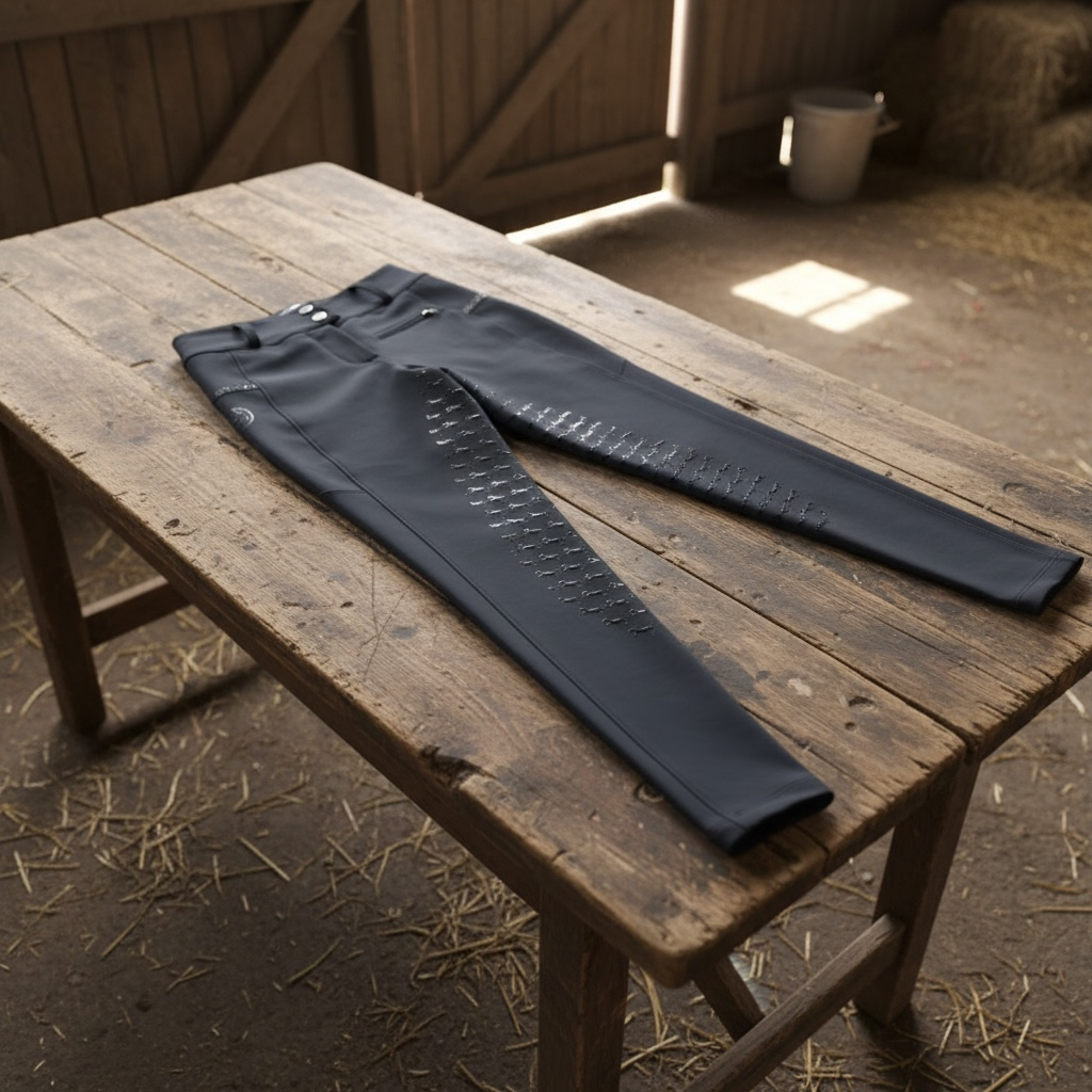 MIDNIGHT RAIN BLACK EQUESTRIAN BREECHES | WOMEN’S RIDING PANTS | GLITTER BACK POCKET & SIDE POCKETS