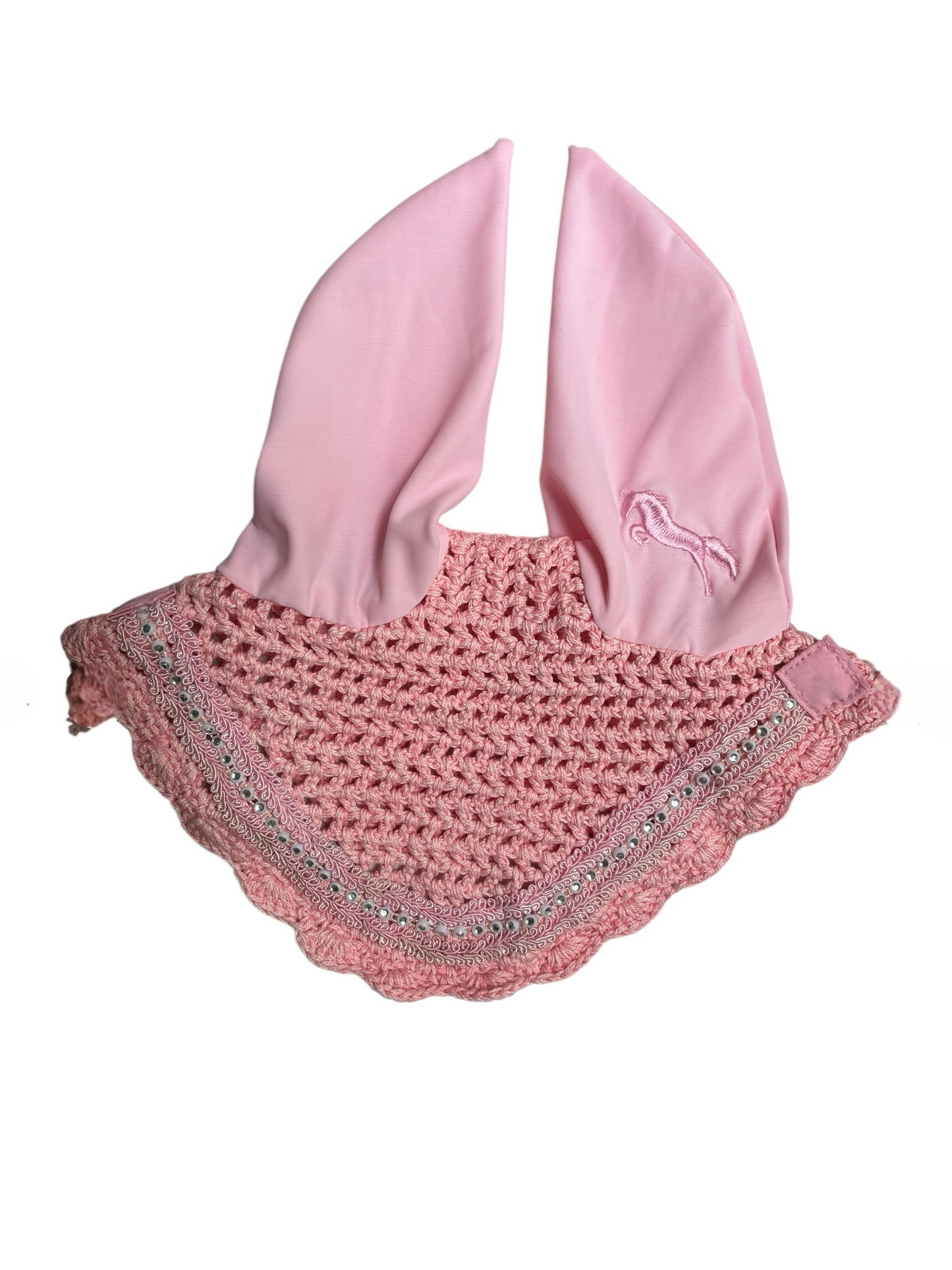 Pink Babydoll Ear Bonnet – Rhinestone Trim