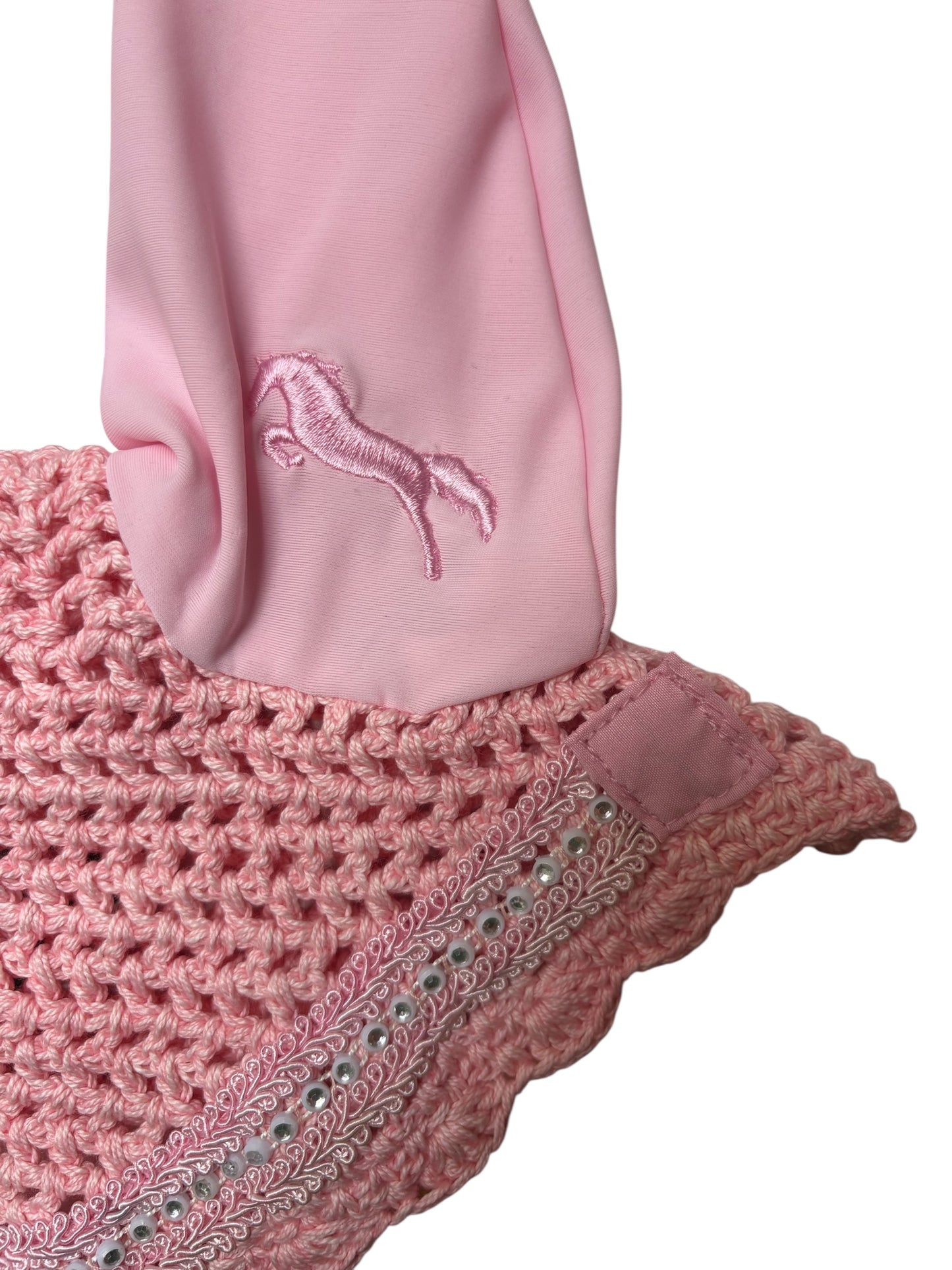 Pink Babydoll Ear Bonnet – Rhinestone Trim
