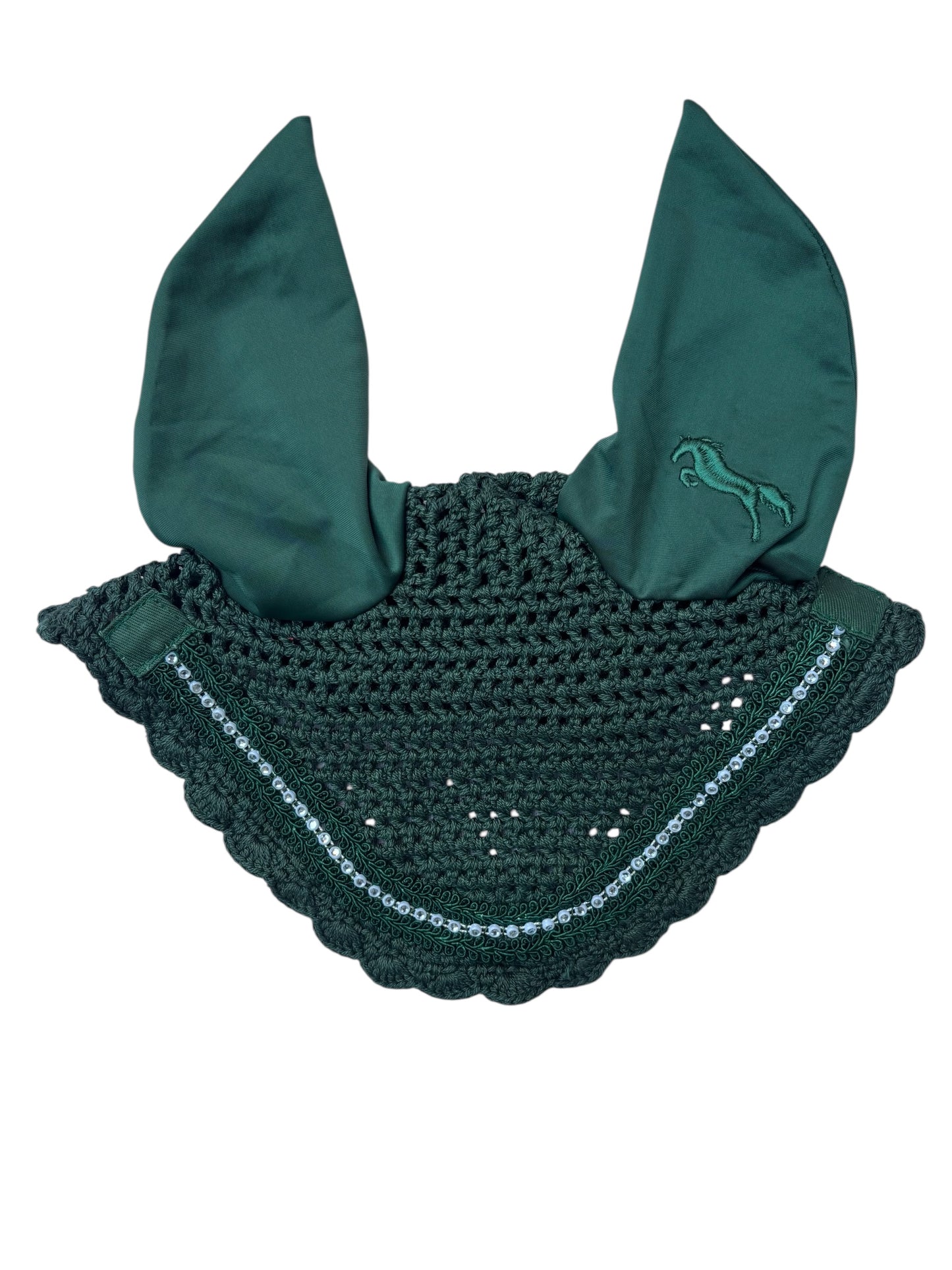Green Derby Ear Bonnet – Rhinestone Trim