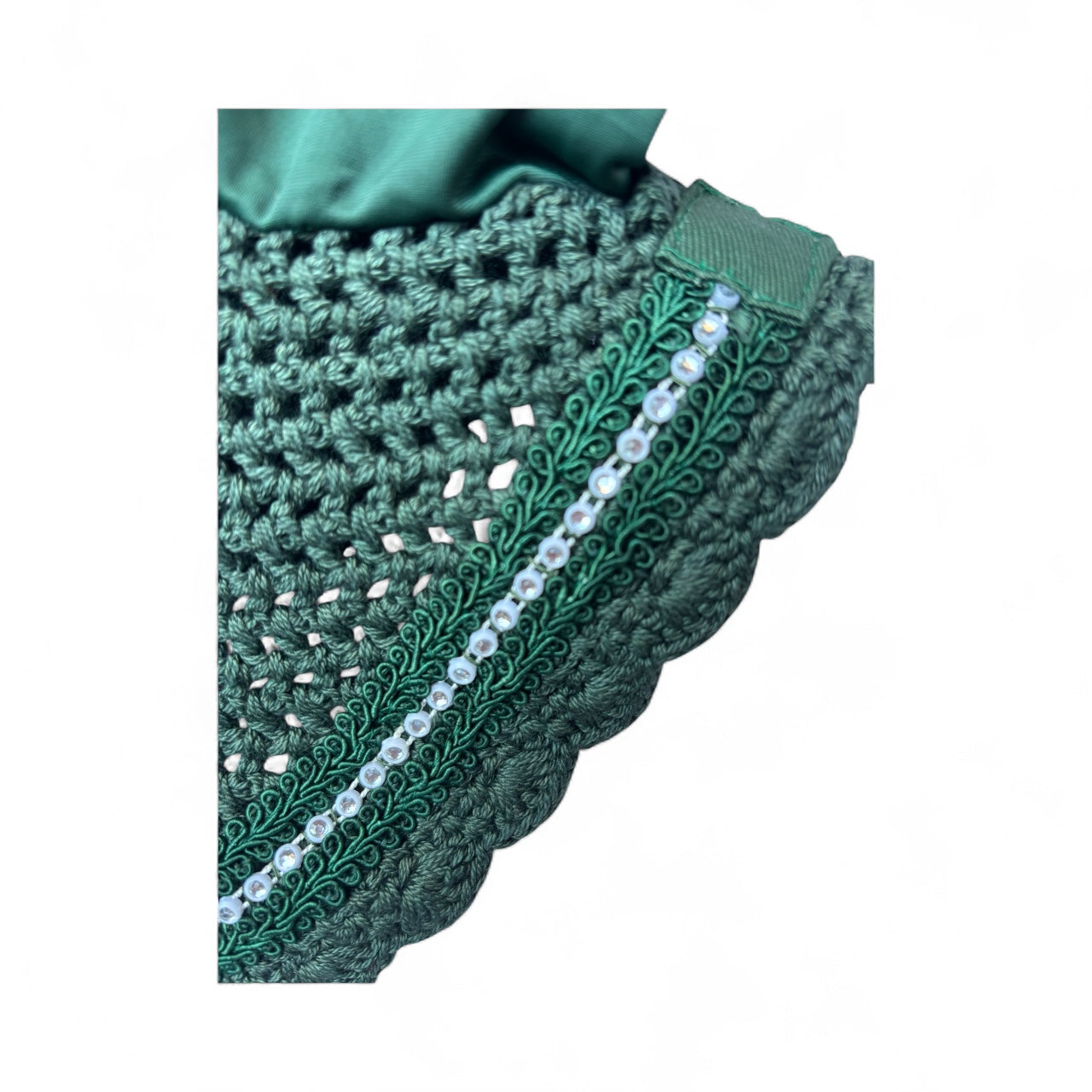 Green Derby Ear Bonnet – Rhinestone Trim