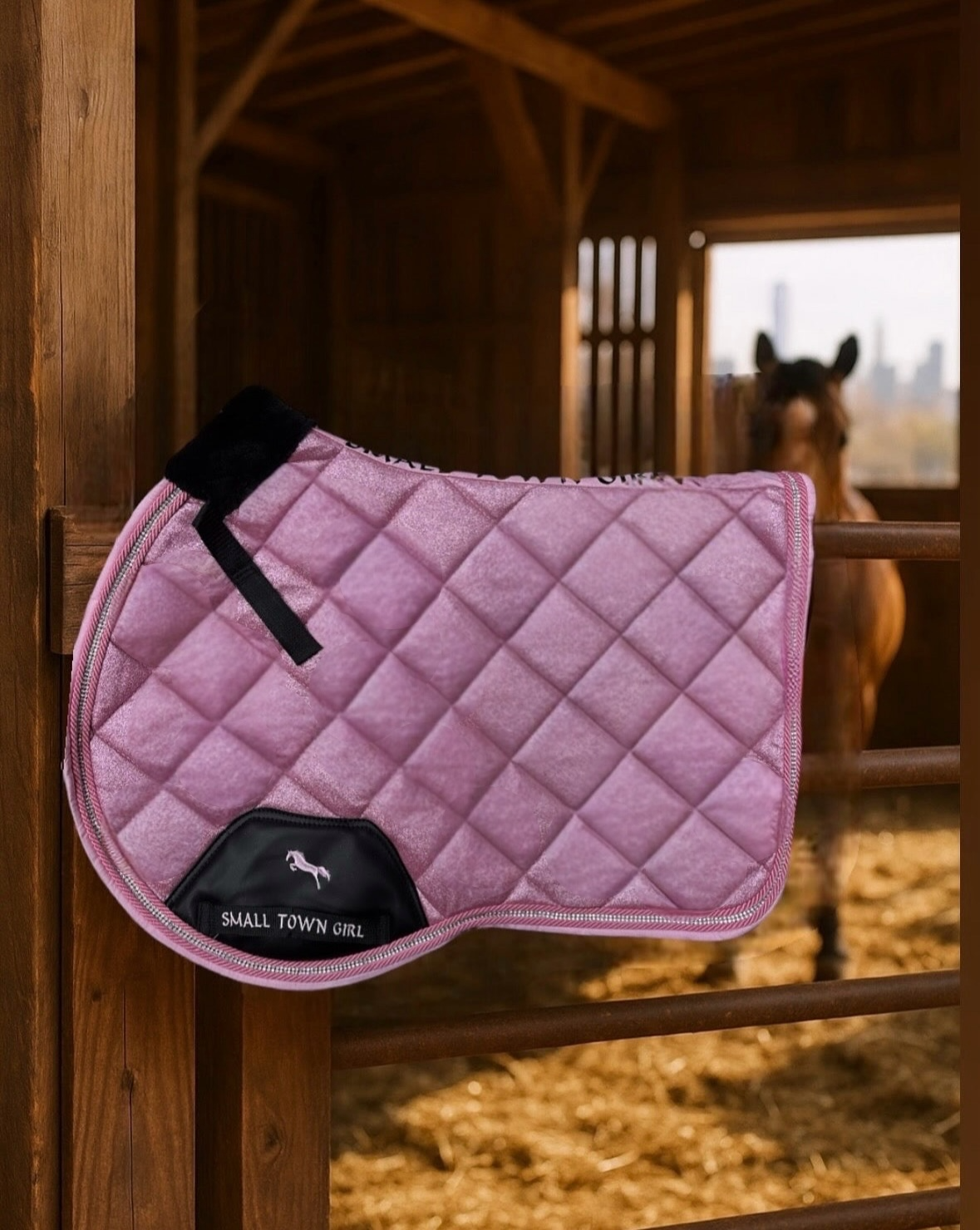 🎀 Pink Glitter & Rhinestone Saddle Pad – Glam Equestrian Style | Small Town Girl