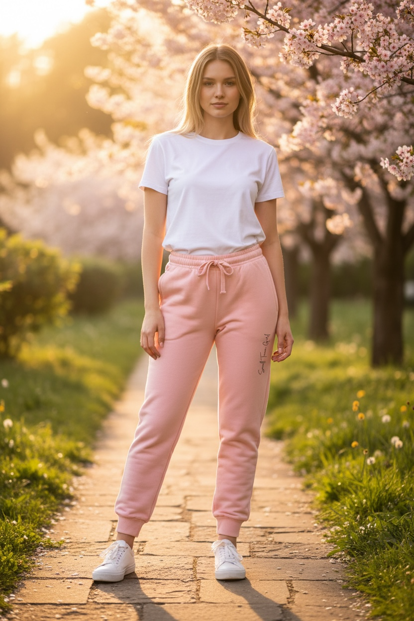 Pink sweatpants - black logo front and back